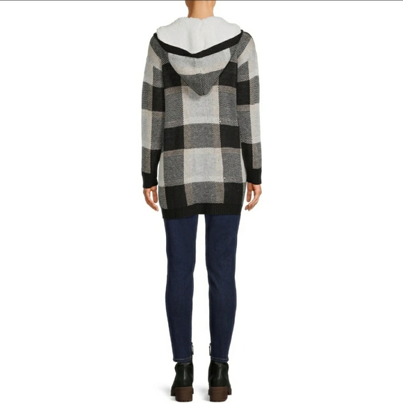 No Boundaries Juniors Jacquard Cardigan with Faux Sherpa Hood Size S - Picture 2 of 11